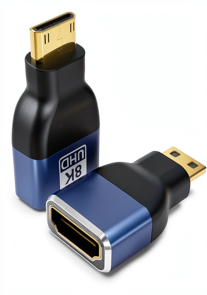 Installing AUXNIU Mini HDMI to HDMI Converter on a wooden desk