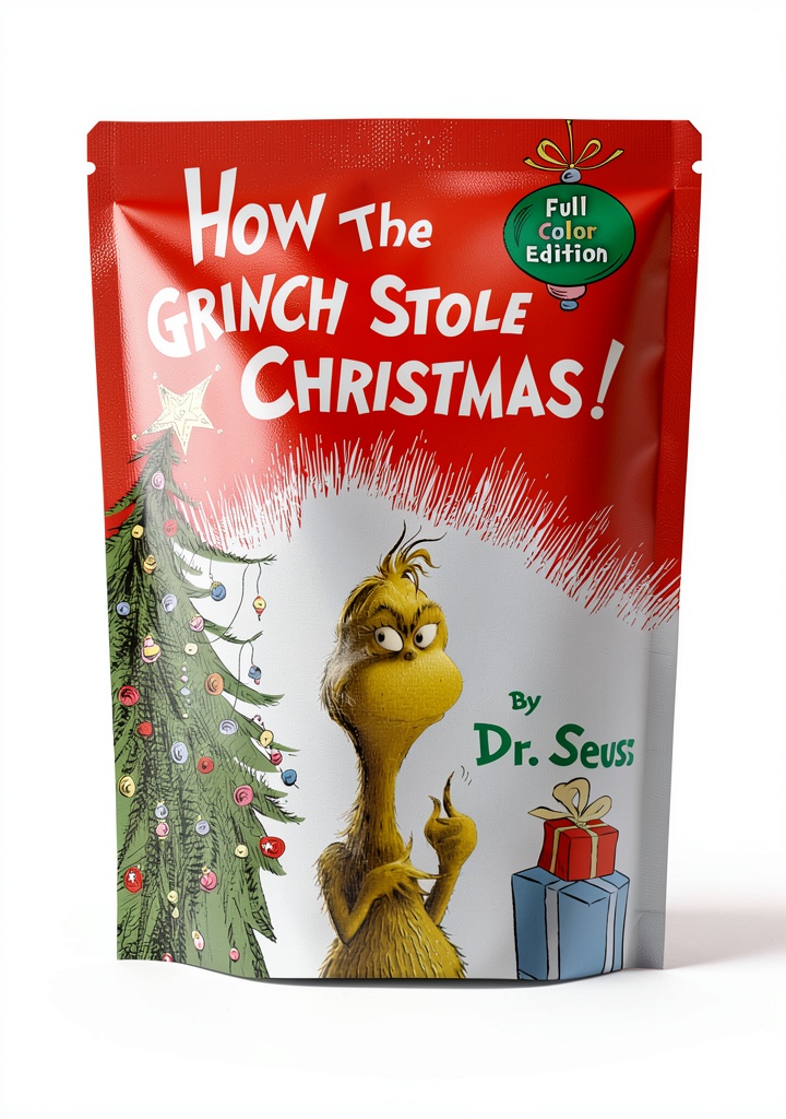 Child reading Classic Seuss Children’s Book Emotions Feelings Christmas on a cozy couch