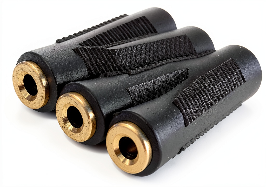 Installing Posdou Gold Plated 3.5mm Stereo Audio Adapter 3 Pack on a wooden desk