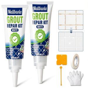 Tile Grout Repair Kit, 2 Pack Grout Filler, Grout Sealer Bathroom Shower Kitchen Floor Tile, Fast Drying Tile Grout Paint, Restore and Renew Tile Joints Line, Gaps, Replace Grout Pen(White)-0