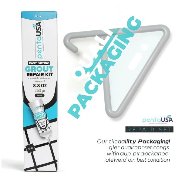 PentaUSA Tile Grout Repair Kit - Grey Grout Filler, Triple Protection, Fast Drying Formula Restores and Renews Joint Lines with Grout Float (Grey, 8.8oz / 250gr)-7