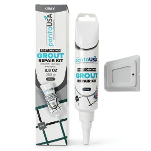 PentaUSA Tile Grout Repair Kit - Grey Grout Filler, Triple Protection, Fast Drying Formula Restores and Renews Joint Lines with Grout Float (Grey, 8.8oz / 250gr)-0