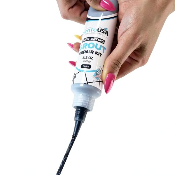 PentaUSA Tile Grout Repair Kit - Black Grout Filler, Triple Protection, Fast Drying Formula Restores and Renews Joint Lines (Black, 8.8oz / 250gr)-5